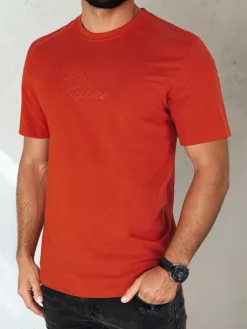 Koszulki Męskie>Dstreet Koszulka męska z nadrukiem pomarańczowa RX5411