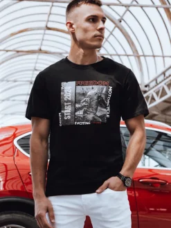 Koszulki Męskie>Dstreet Koszulka męska z nadrukiem czarna RX5464