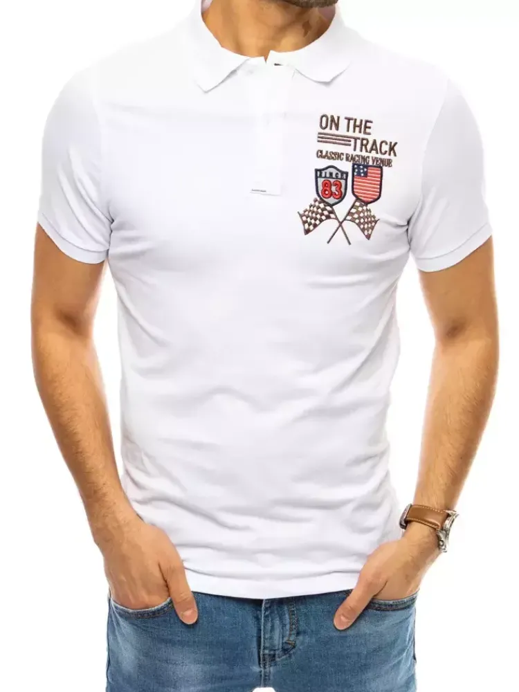 Koszulki Męskie>Dstreet Koszulka polo z haftem biała PX0452