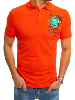 Koszulki Męskie>Dstreet Koszulka polo z nadrukiem koralowa PX0368