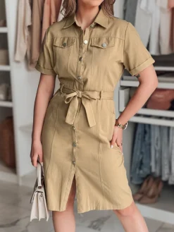 Sukienki>Dstreet Koszulowa sukienka midi LOVE ME MIDI beżowa EY2594