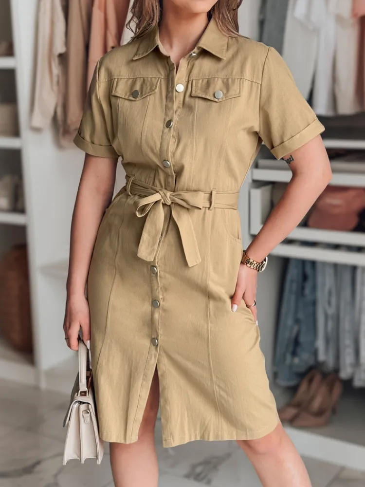 Sukienki>Dstreet Koszulowa sukienka midi LOVE ME MIDI beżowa EY2594