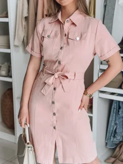 Sukienki>Dstreet Koszulowa sukienka midi LOVE ME MIDI różowa EY2593