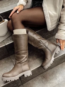 Kozaki>Dstreet Kozaki damskie KICKBOOT długie khaki ZY0500