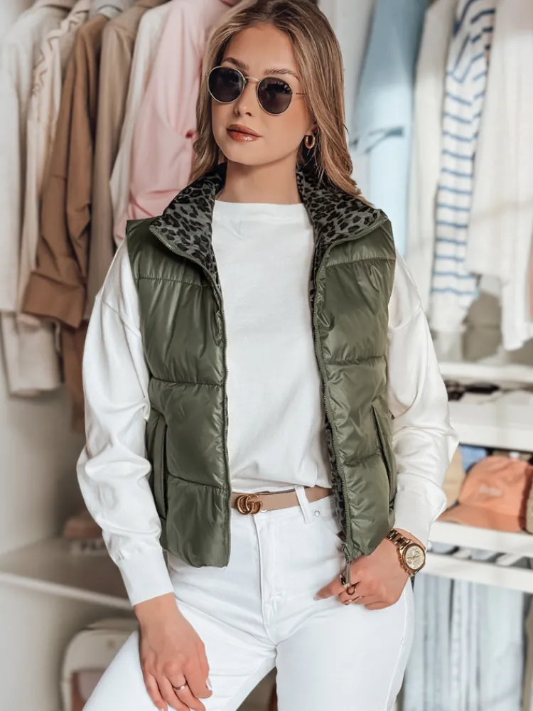 Kamizelki Damskie>Dstreet Krótka kamizelka damska dwustronna CHIPUFF zielona TY4824