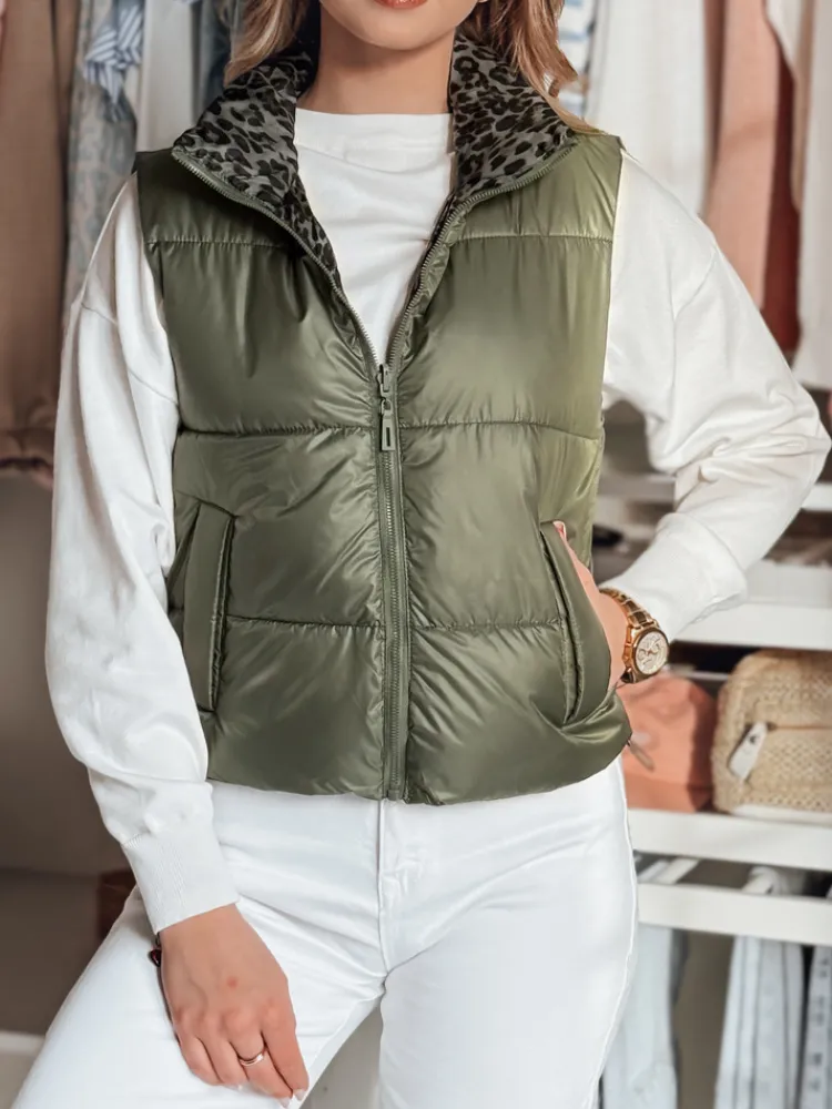 Kamizelki Damskie>Dstreet Krótka kamizelka damska dwustronna CHIPUFF zielona TY4824