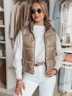 Kamizelki Damskie>Dstreet Krótka kamizelka damska dwustronna CHIPUFF kamelowa TY4825