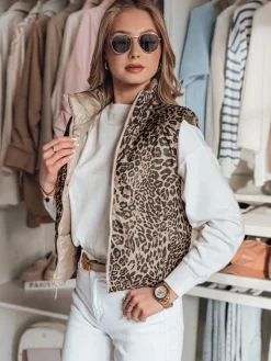 Kamizelki Damskie>Dstreet Krótka kamizelka damska dwustronna CHIPUFF kamelowa TY4825