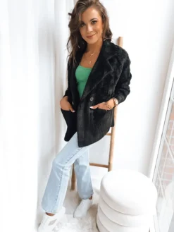 Kurtki Damskie>Dstreet Kurtka damska alpaka CREME czarna NY0619