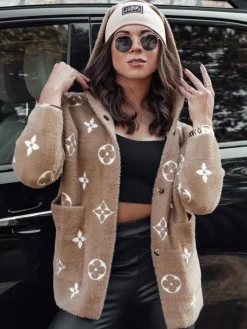 Kurtki Damskie>Dstreet Kurtka damska alpaka FORTY z kapturem jasnobrązowa NY0688