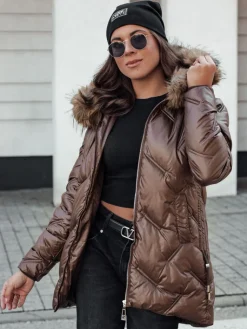 Kurtki Damskie>Dstreet Kurtka damska CLASSIQ zimowa pikowana z kapturem kawowa TY4622