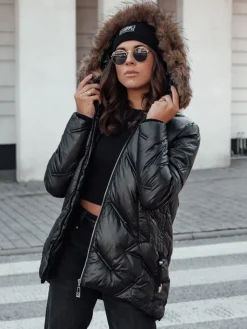 Kurtki Damskie>Dstreet Kurtka damska CLASSIQ zimowa pikowana z kapturem czarna TY4623