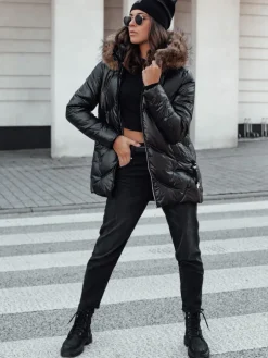 Kurtki Damskie>Dstreet Kurtka damska CLASSIQ zimowa pikowana z kapturem czarna TY4623