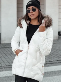 Kurtki Damskie>Dstreet Kurtka damska CLASSIQ zimowa pikowana z kapturem biała TY4624