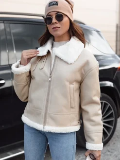 Kożuszki Damskie|Kurtki Damskie>Dstreet Kurtka damska FURBLAZE skórzana z kożuszkiem beżowa TY4731