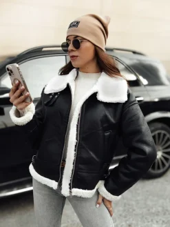 Kożuszki Damskie|Kurtki Damskie>Dstreet Kurtka damska FURBLAZE skórzana z kożuszkiem czarna TY4730