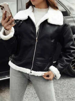 Kożuszki Damskie|Kurtki Damskie>Dstreet Kurtka damska FURBLAZE skórzana z kożuszkiem czarna TY4730