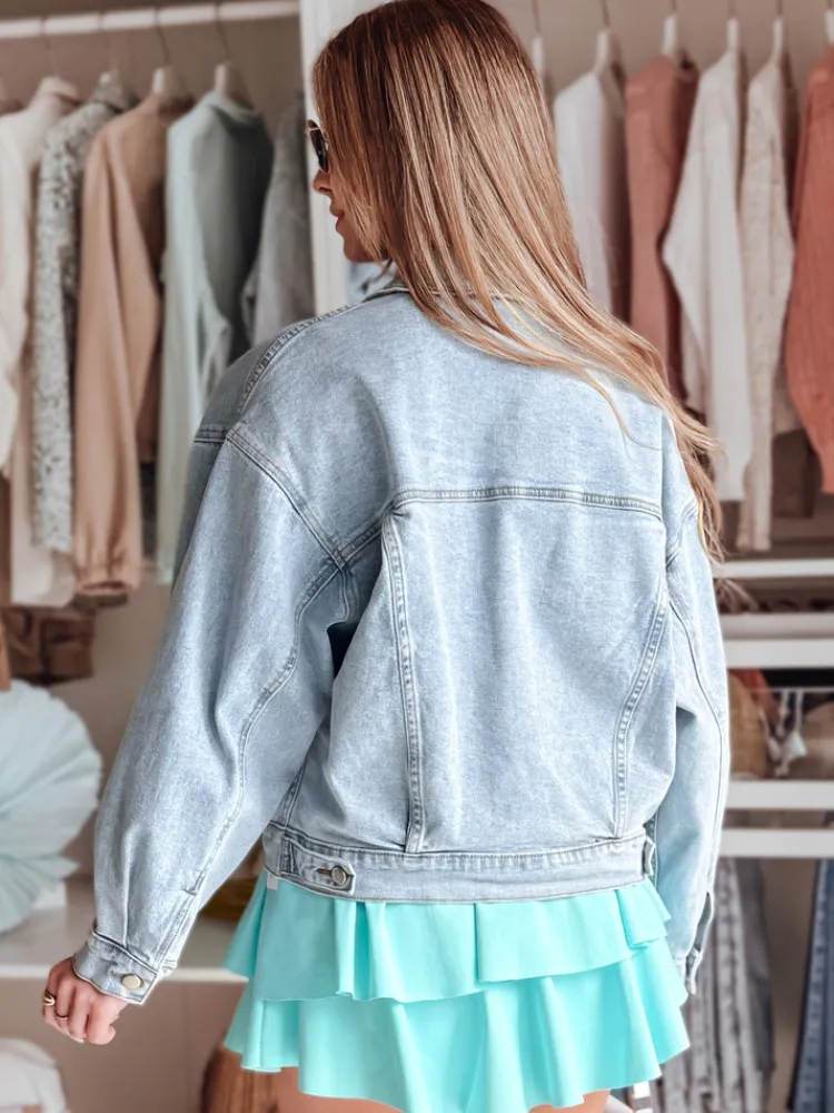 Kurtki Damskie>Dstreet Kurtka damska jeansowa oversize STEFANIA niebieska TY4895