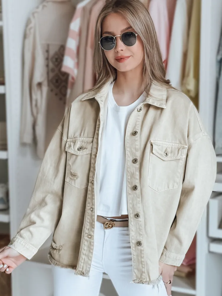 Kurtki Damskie>Dstreet Kurtka damska jeansowa oversize JUSTDEM beżowa TY4908