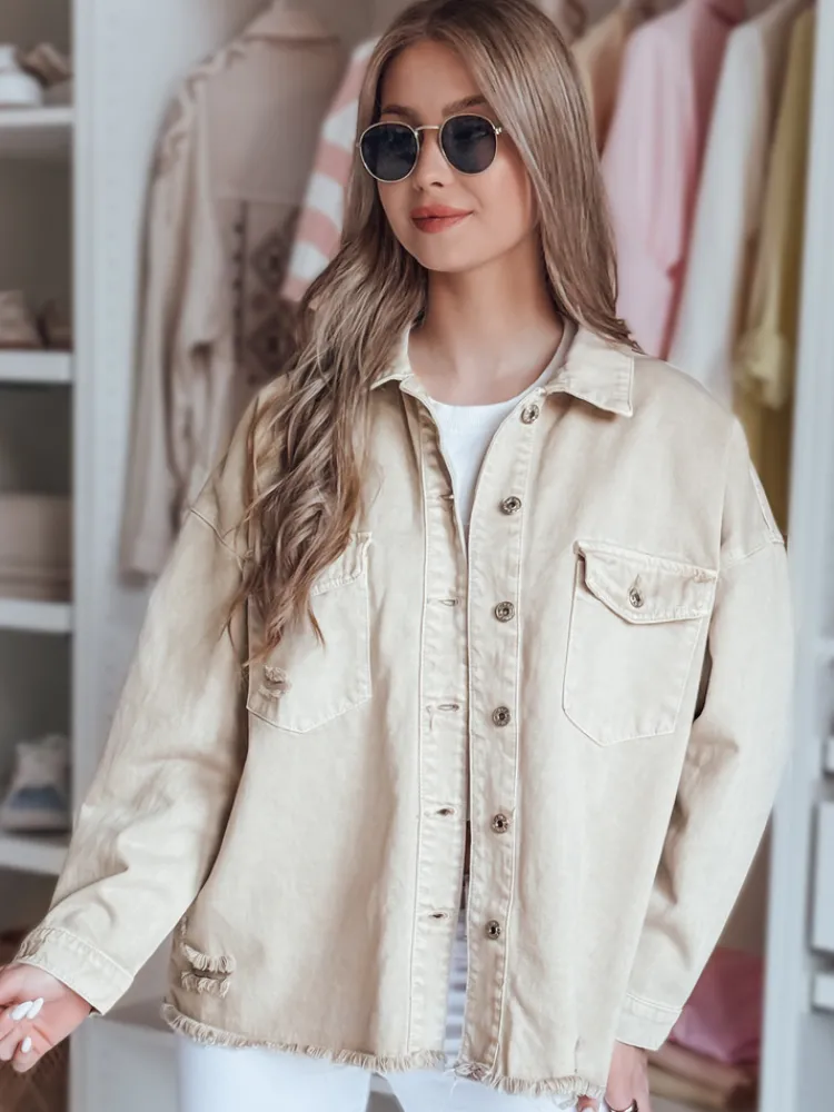 Kurtki Damskie>Dstreet Kurtka damska jeansowa oversize JUSTDEM beżowa TY4908