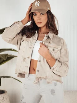 Kurtki Damskie>Dstreet Kurtka damska jeansowa oversize MOLI ciemnobeżowa TY4128