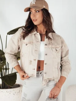 Kurtki Damskie>Dstreet Kurtka damska jeansowa oversize MOLI ciemnobeżowa TY4128