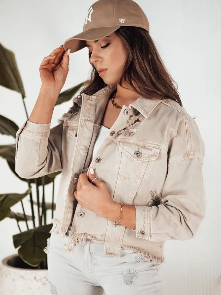 Kurtki Damskie>Dstreet Kurtka damska jeansowa oversize MOLI ciemnobeżowa TY4128