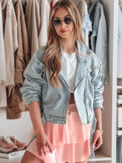 Kurtki Damskie>Dstreet Kurtka damska jeansowa ramoneska RAMMATR niebieska TY4893