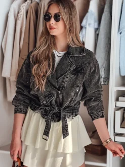 Kurtki Damskie>Dstreet Kurtka damska jeansowa ramoneska RAMMATR czarna TY4894