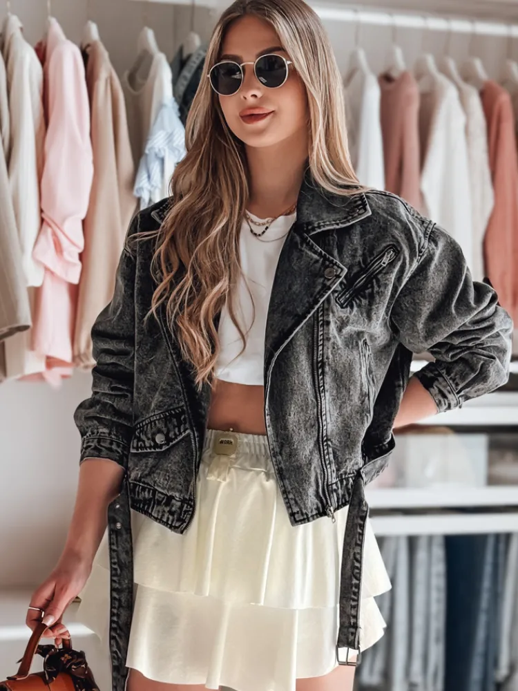 Kurtki Damskie>Dstreet Kurtka damska jeansowa ramoneska RAMMATR czarna TY4894