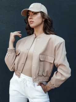 Kurtki Damskie>Dstreet Kurtka damska krótka bomberka VERPI beżowa TY4409