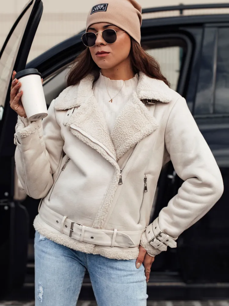 Kożuszki Damskie|Kurtki Damskie>Dstreet Kurtka damska LEVERINO zamszowa z kożuszkiem biała TY4732