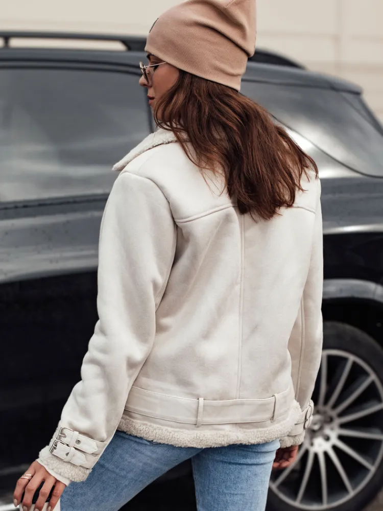 Kożuszki Damskie|Kurtki Damskie>Dstreet Kurtka damska LEVERINO zamszowa z kożuszkiem biała TY4732