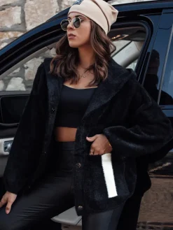 Kurtki Damskie>Dstreet Kurtka damska NANCY alpaka z kapturem czarna NY0693