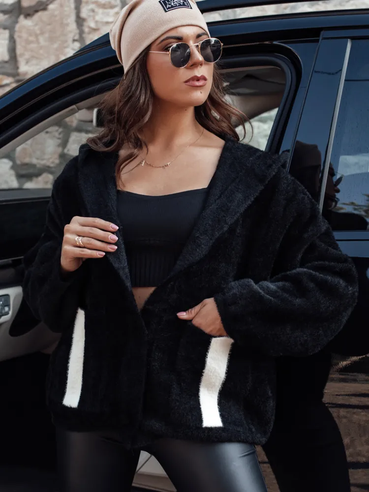 Kurtki Damskie>Dstreet Kurtka damska NANCY alpaka z kapturem czarna NY0693