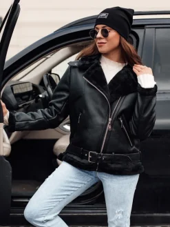 Kożuszki Damskie|Kurtki Damskie>Dstreet Kurtka damska NORFDIMA skórzana z kożuszkiem czarna TY4737