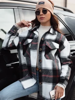 Kurtki Damskie>Dstreet Kurtka damska oversize KRATONIA w kratkę czarno-bordowa TY4758