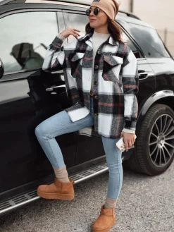 Kurtki Damskie>Dstreet Kurtka damska oversize KRATONIA w kratkę czarno-bordowa TY4758