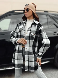 Kurtki Damskie>Dstreet Kurtka damska oversize PLAIDIFY koszulowa czarna TY4752