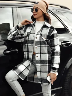 Kurtki Damskie>Dstreet Kurtka damska oversize PLAIDIFY koszulowa czarna TY4752