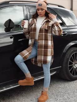 Kurtki Damskie>Dstreet Kurtka damska oversize PLAIDIFY koszulowa beżowa TY4753