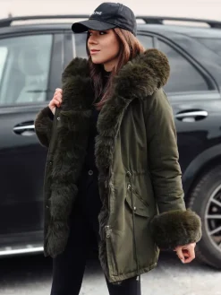 Kurtki Damskie>Dstreet Kurtka damska parka z futerkiem CHARMFUR zielona TY4768