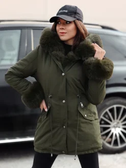 Kurtki Damskie>Dstreet Kurtka damska parka z futerkiem CHARMFUR zielona TY4768