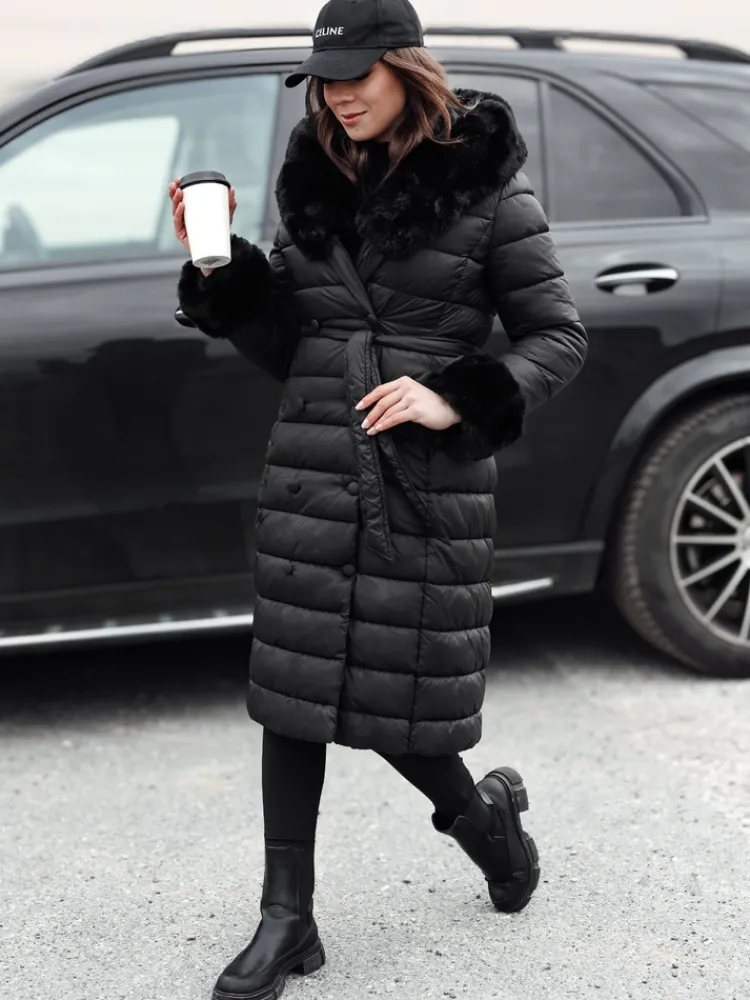 Kurtki Damskie>Dstreet Kurtka damska pikowana długa ZAELEGANTE czarna TY4779