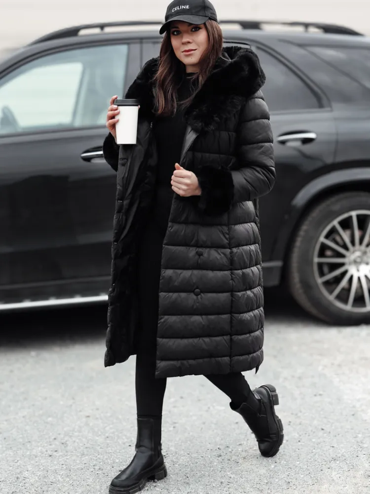 Kurtki Damskie>Dstreet Kurtka damska pikowana długa ZAELEGANTE czarna TY4779