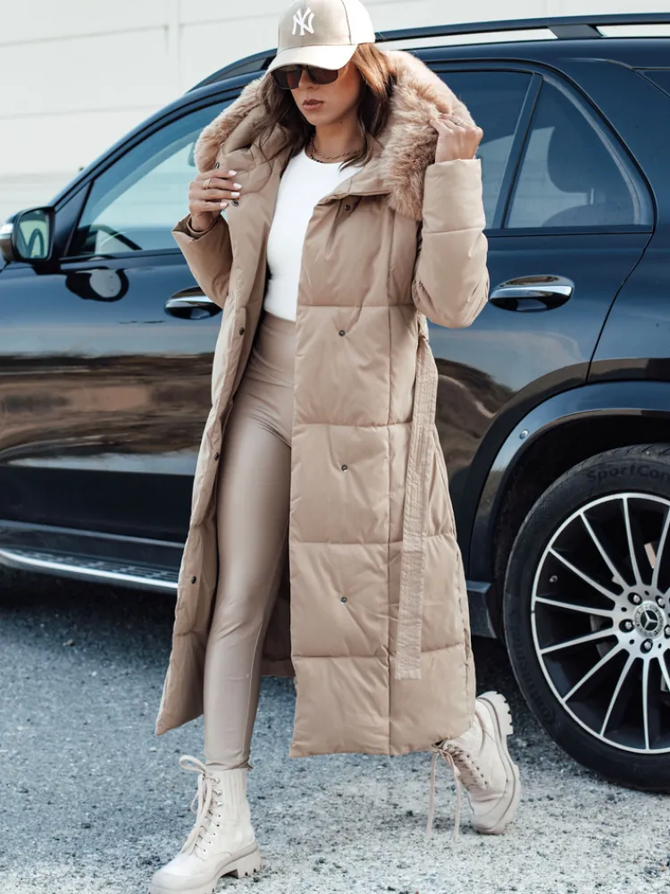 Kurtki Damskie>Dstreet Kurtka damska pikowana długa z futerkiem GLAMWARM beżowa TY4559