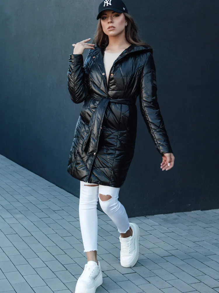 Płaszcze Damskie|Kurtki Damskie>Dstreet Kurtka damska pikowana długa z kapturem PAUL czarna TY4415