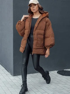 Kurtki Damskie>Dstreet Kurtka damska pikowana z kapturem PARIMA kamelowa TY4510