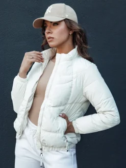 Kurtki Damskie>Dstreet Kurtka damska pikowana ze stójką SALECA ecru TY4401