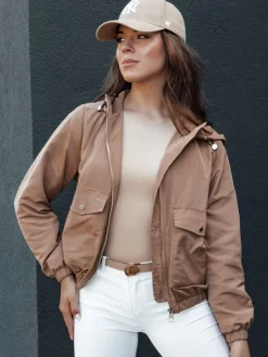 Kurtki Damskie>Dstreet Kurtka damska przejściowa z kapturem BELIJ kamelowa TY4472